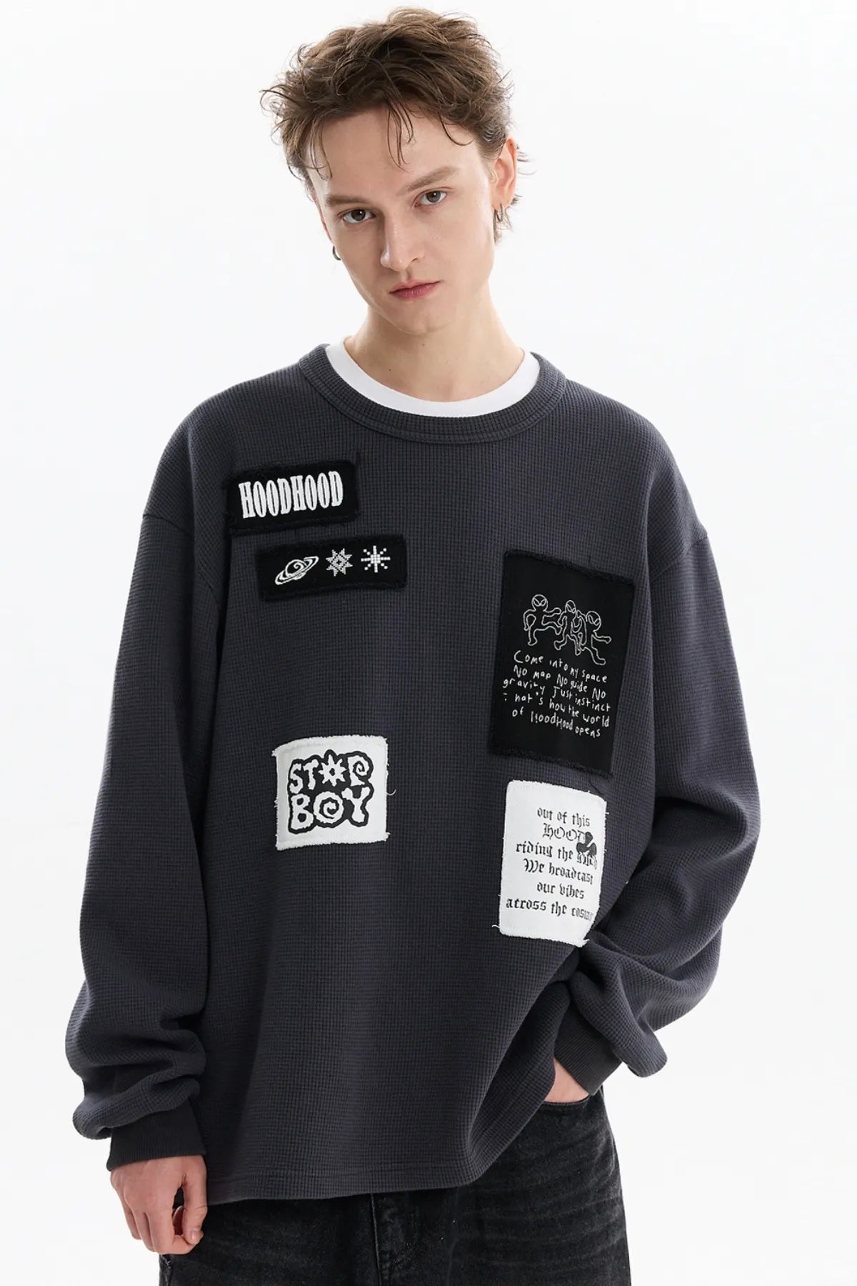 Patchwork Waffle Long Sleeve T-shirt