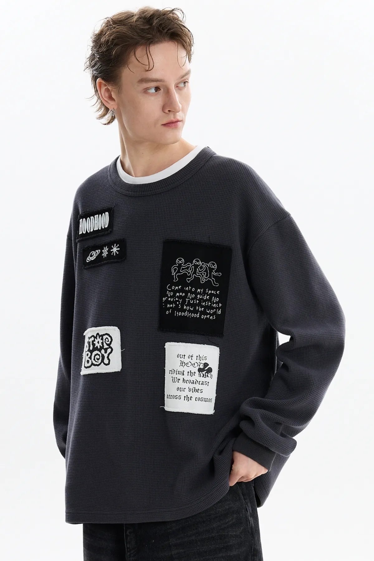 Patchwork Waffle Long Sleeve T-shirt