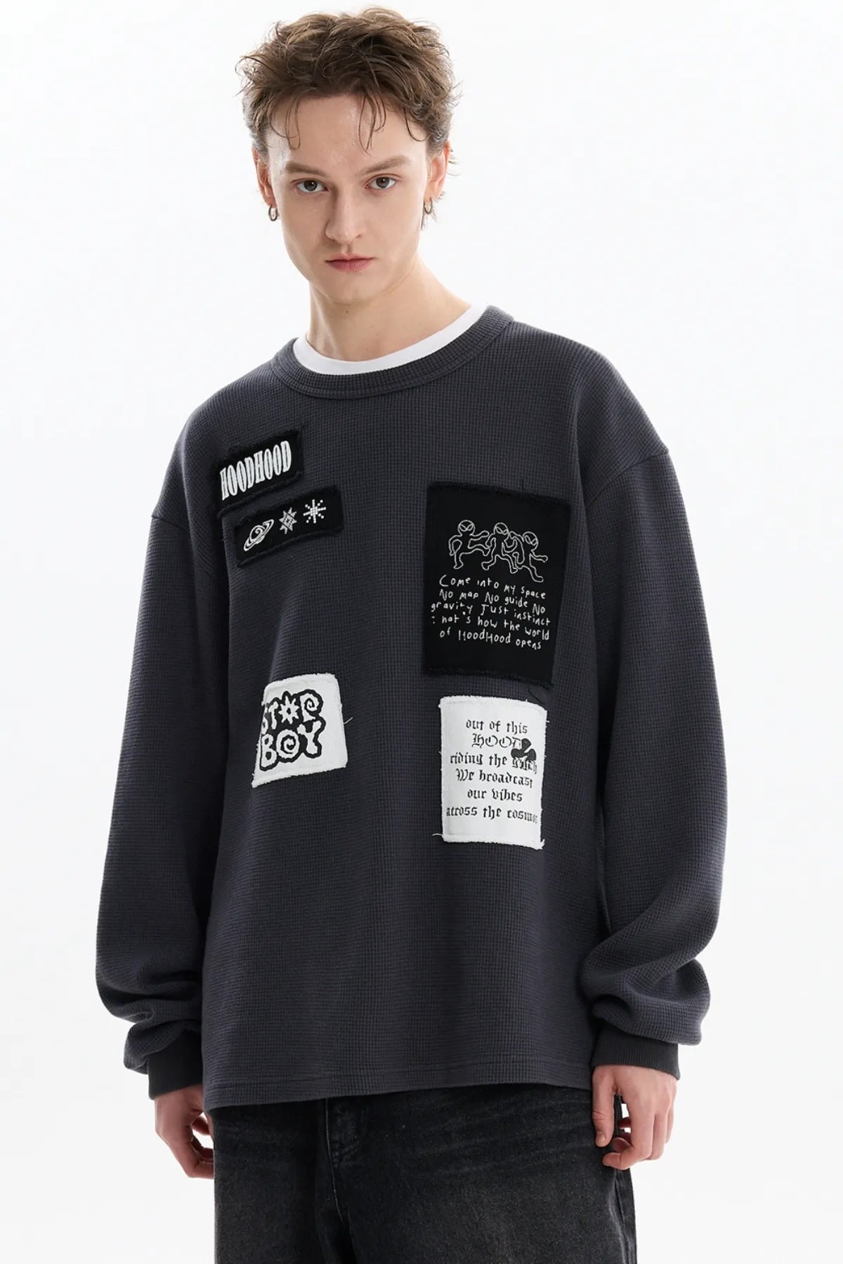 Patchwork Waffle Long Sleeve T-shirt