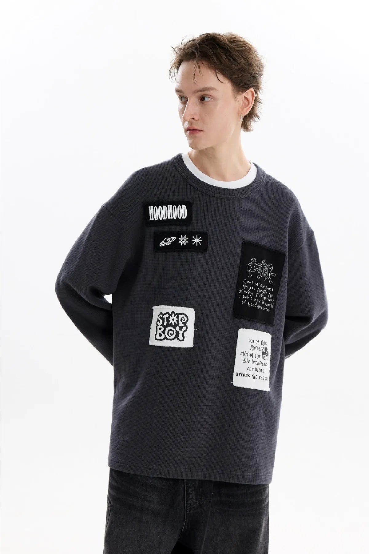 Patchwork Waffle Long Sleeve T-shirt