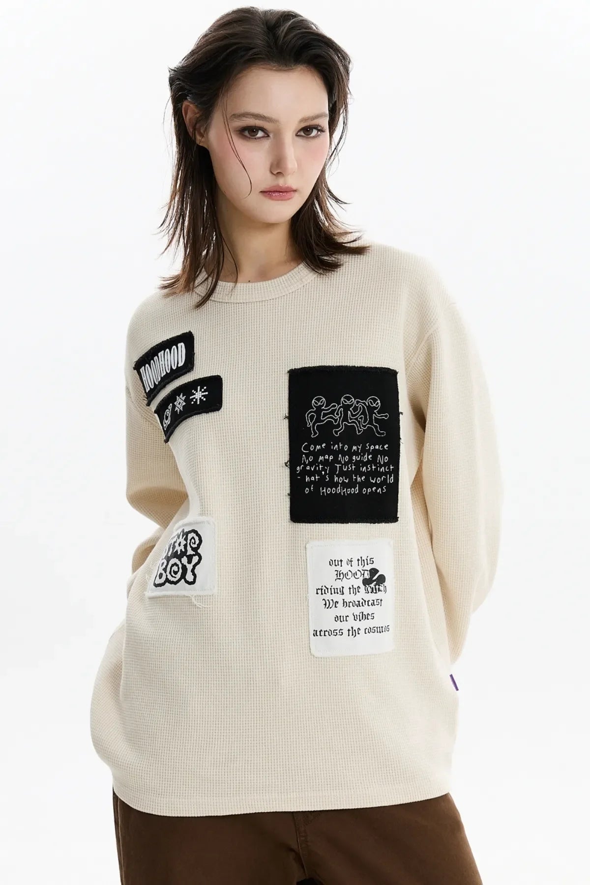 Patchwork Waffle Long Sleeve T-shirt