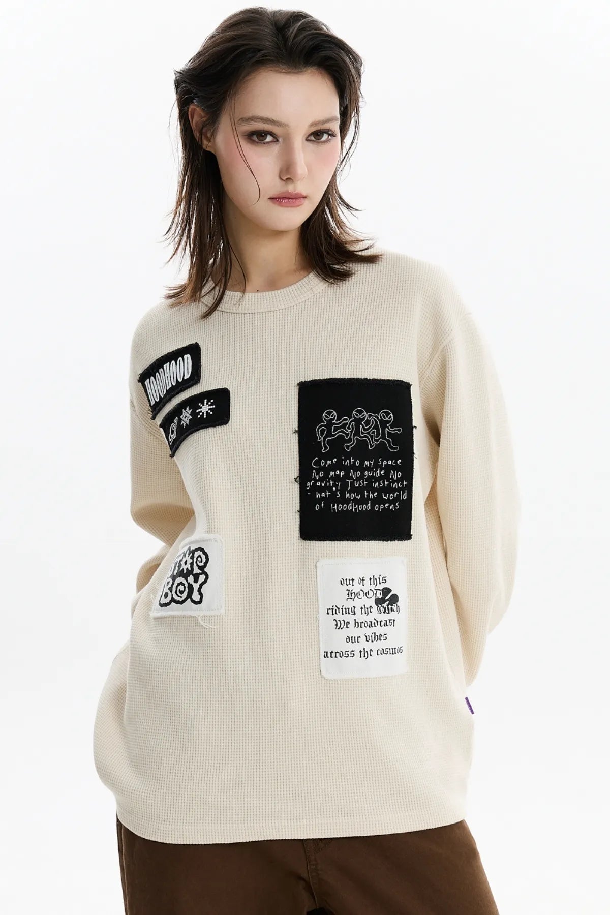 Patchwork Waffle Long Sleeve T-shirt