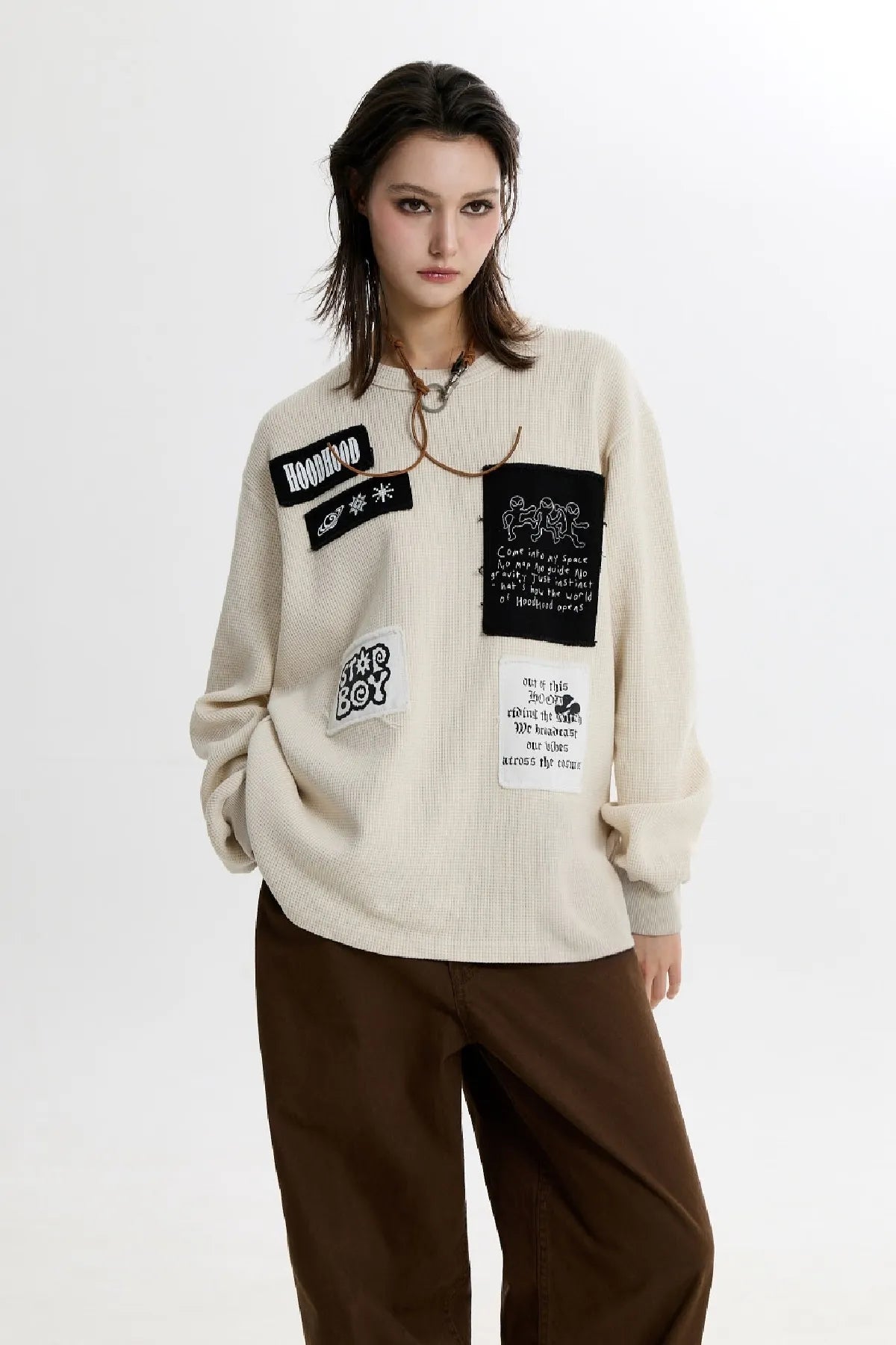 Patchwork Waffle Long Sleeve T-shirt