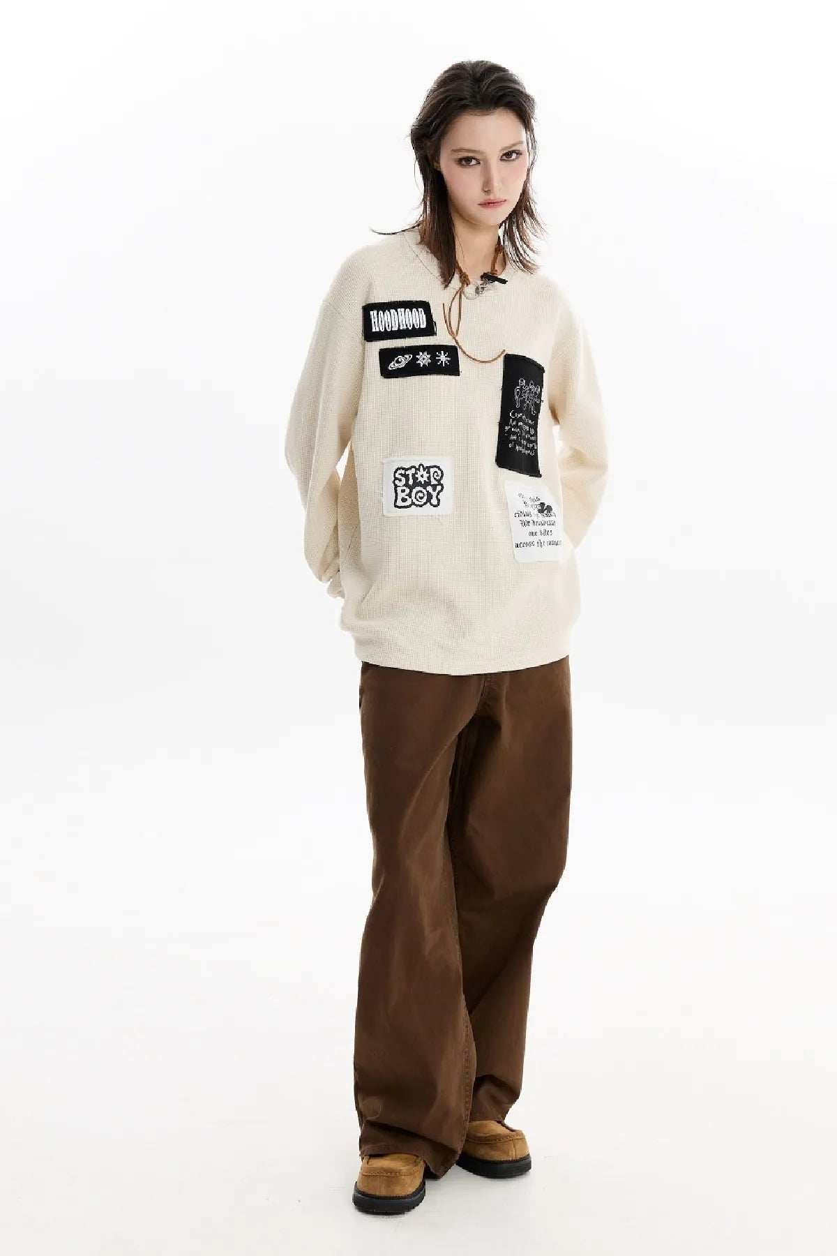 Patchwork Waffle Long Sleeve T-shirt