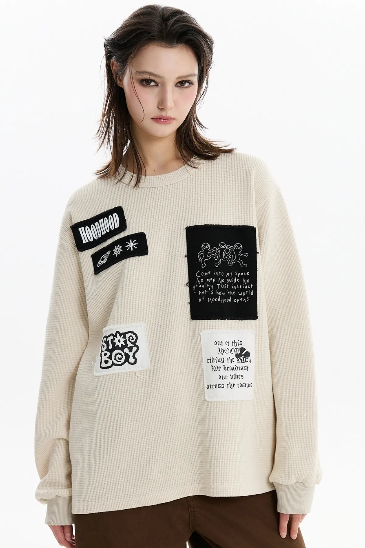 Patchwork Waffle Long Sleeve T-shirt