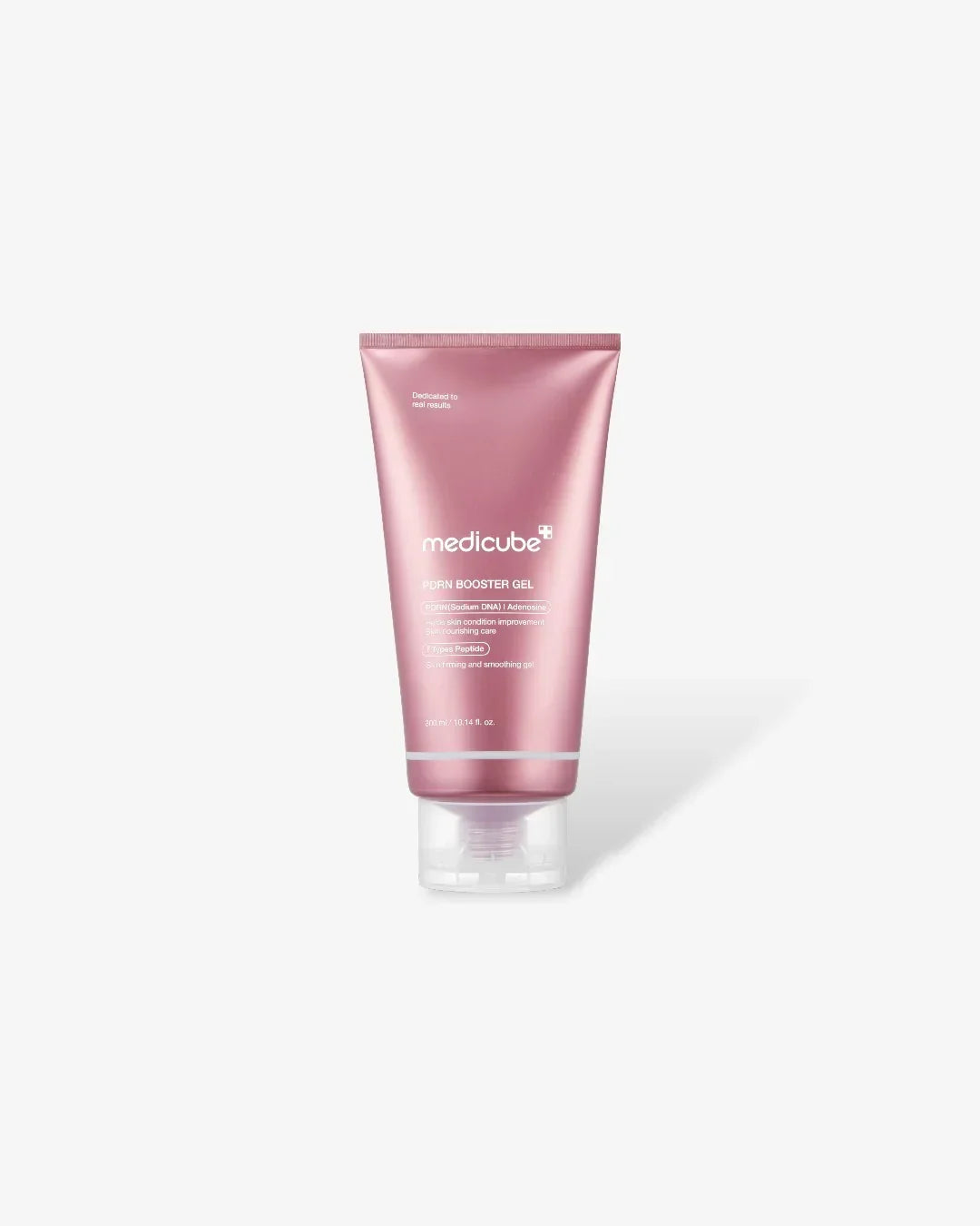 Medicube PDRN Booster Gel 300ml pink tube on white background skin firming and smoothing gel