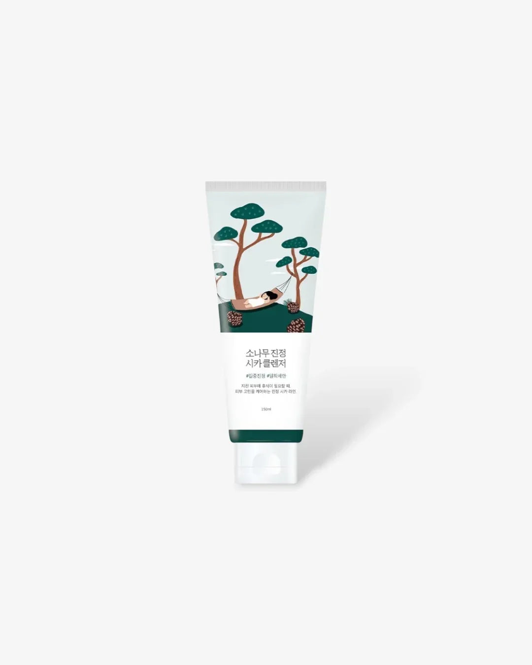150ml tube of Pine Calming Cica Cleanser with illustration of woman in hammock on tree