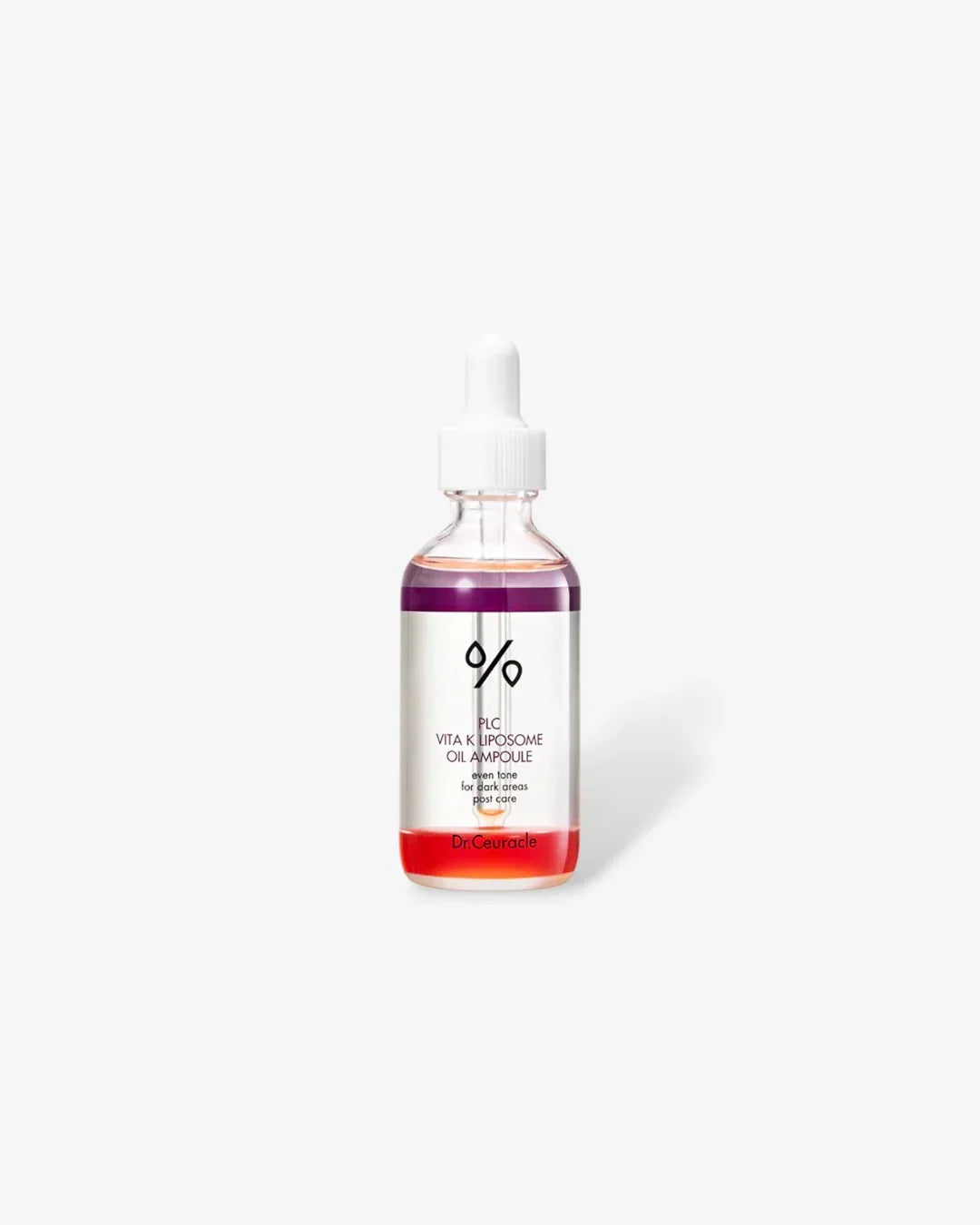 Dr.Ceuracle PLC Vita K Liposome Oil Ampoule bottle with purple and red liquid on white background