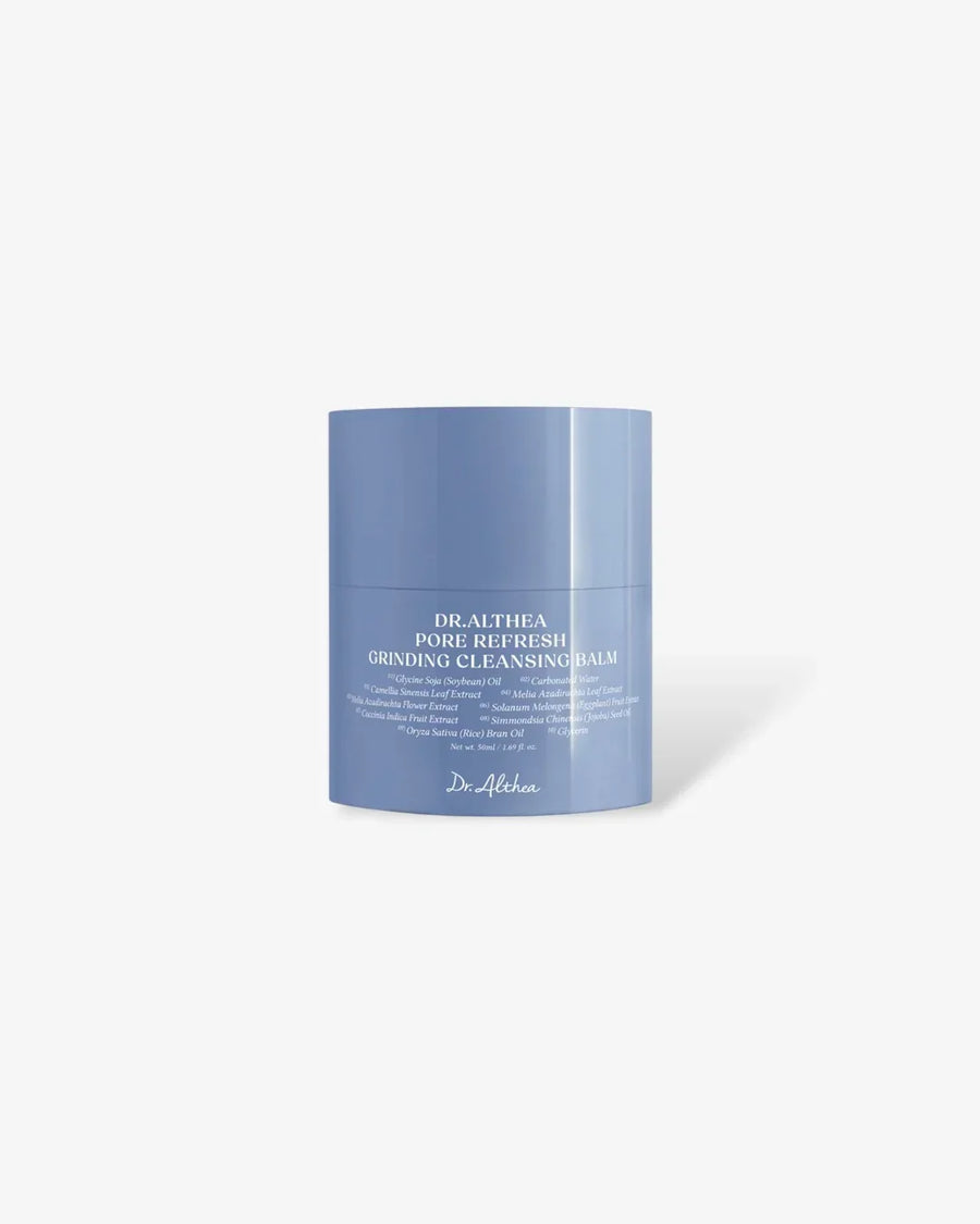 Dr. Althea Pore Refresh Grinding Cleansing Balm in blue container on white background