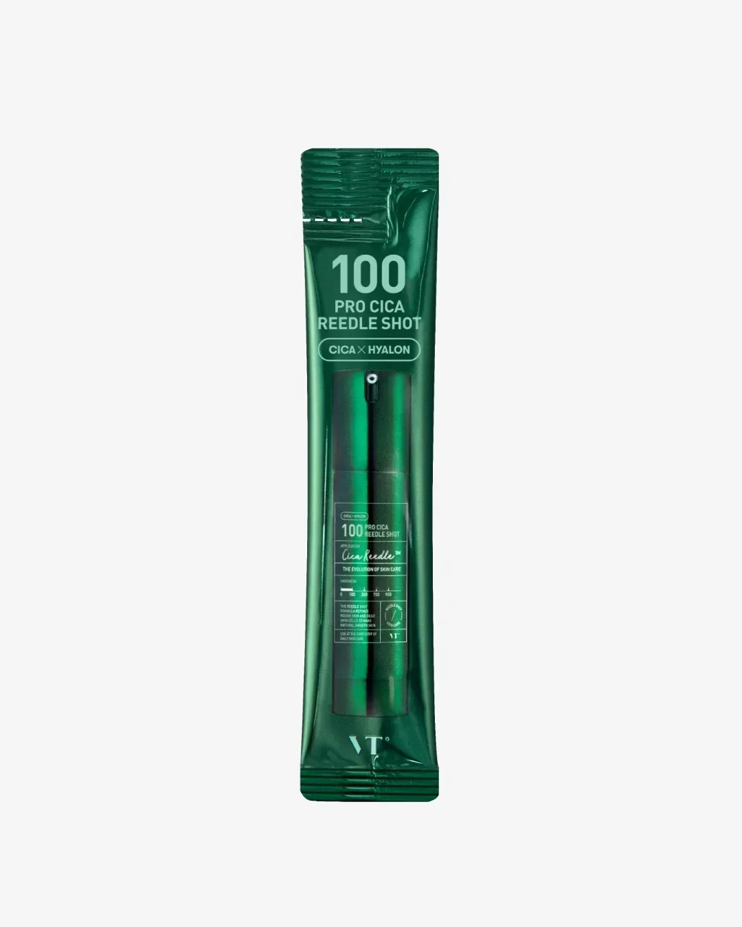 VT 100 Pro Cica Reedle Shot skincare ampoule sachet packaging with Cica and Hyalon