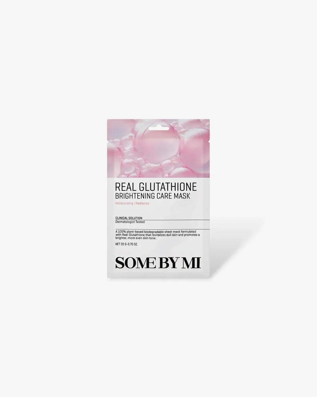 SOME BY MI Real Glutathione Brightening Care Mask with pink bubbles on white packaging