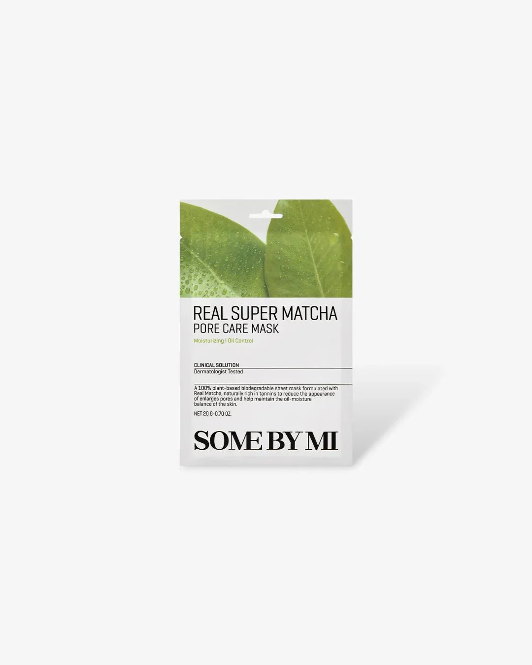 SOME BY MI Real Super Matcha Pore Care Mask packaging with green leaves and clinical skincare text