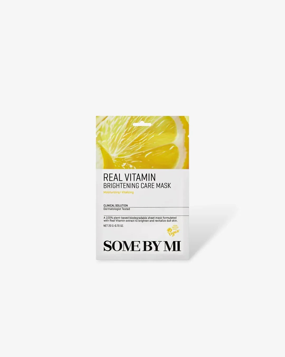 SOME BY MI Real Vitamin Brightening Care Mask packet featuring lemon slice design, moisturizing and vitalizing