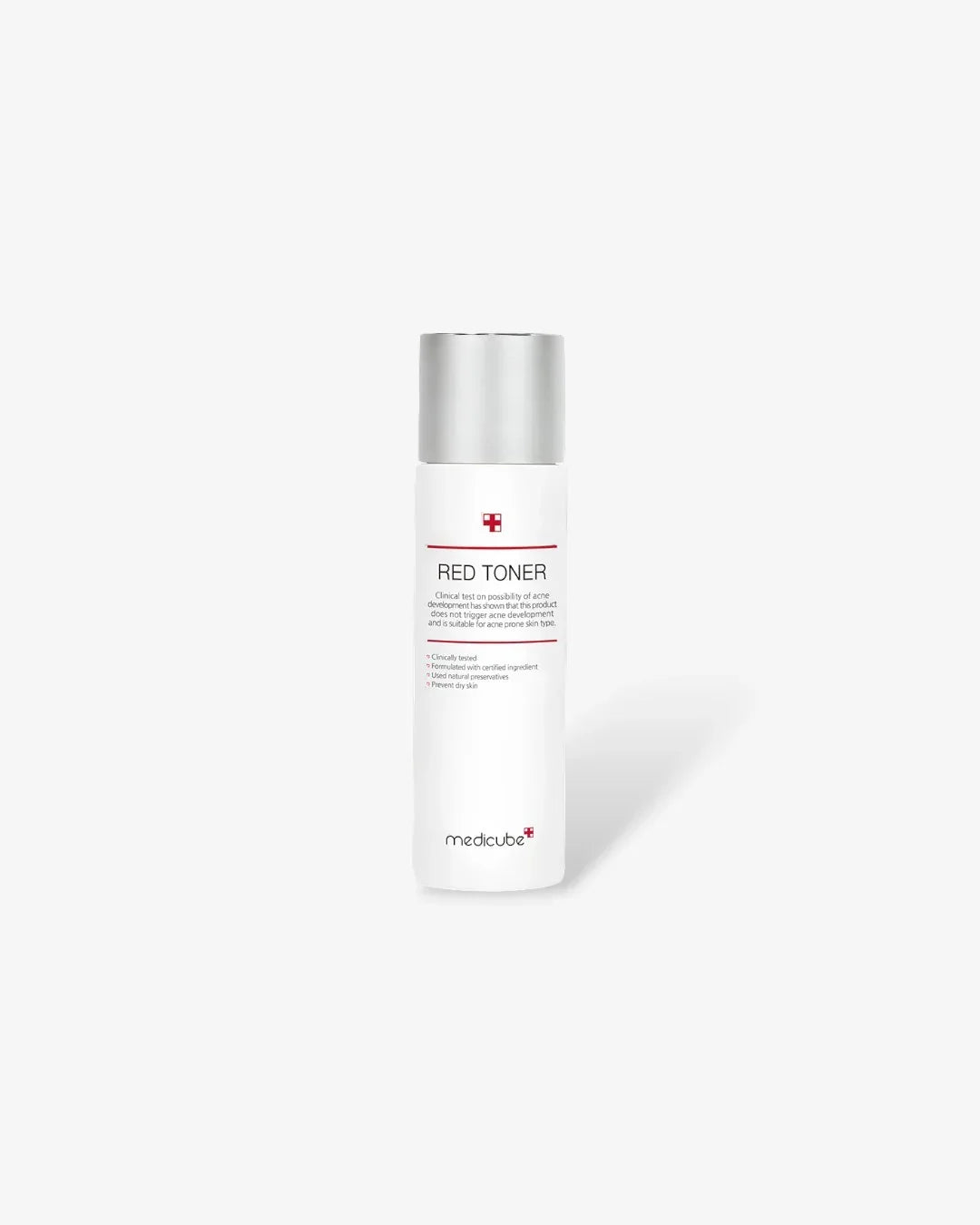 Medicube Red Toner skincare bottle with silver cap on white background