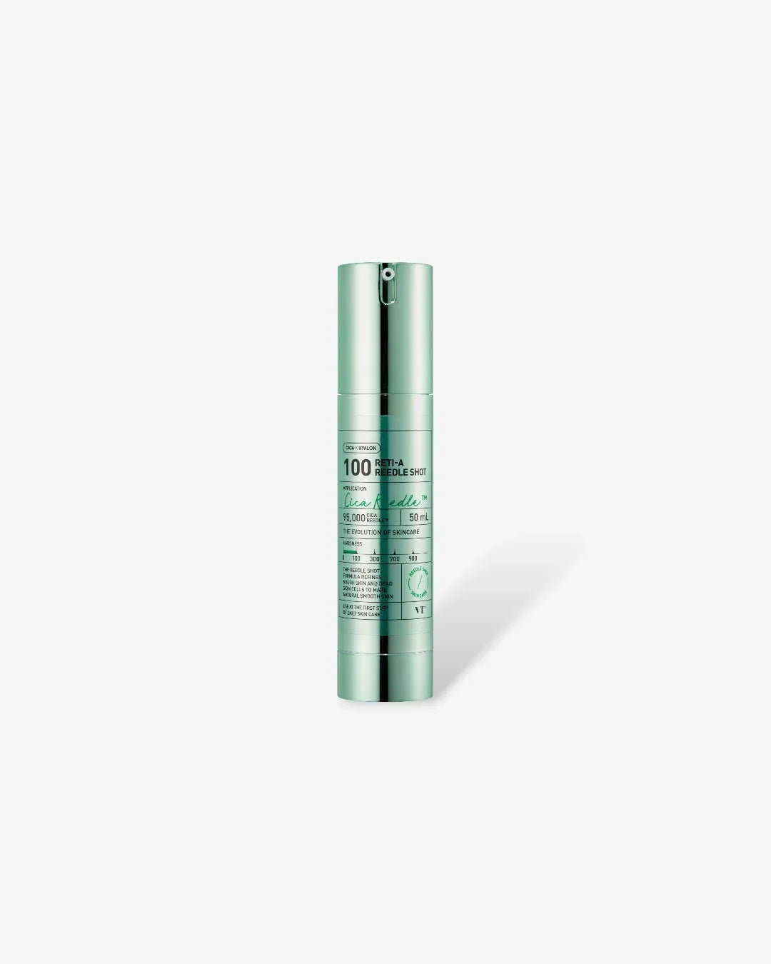 VT Cica Needle 100 Reti-A Reedle Shot 50ml skincare serum in metallic green bottle