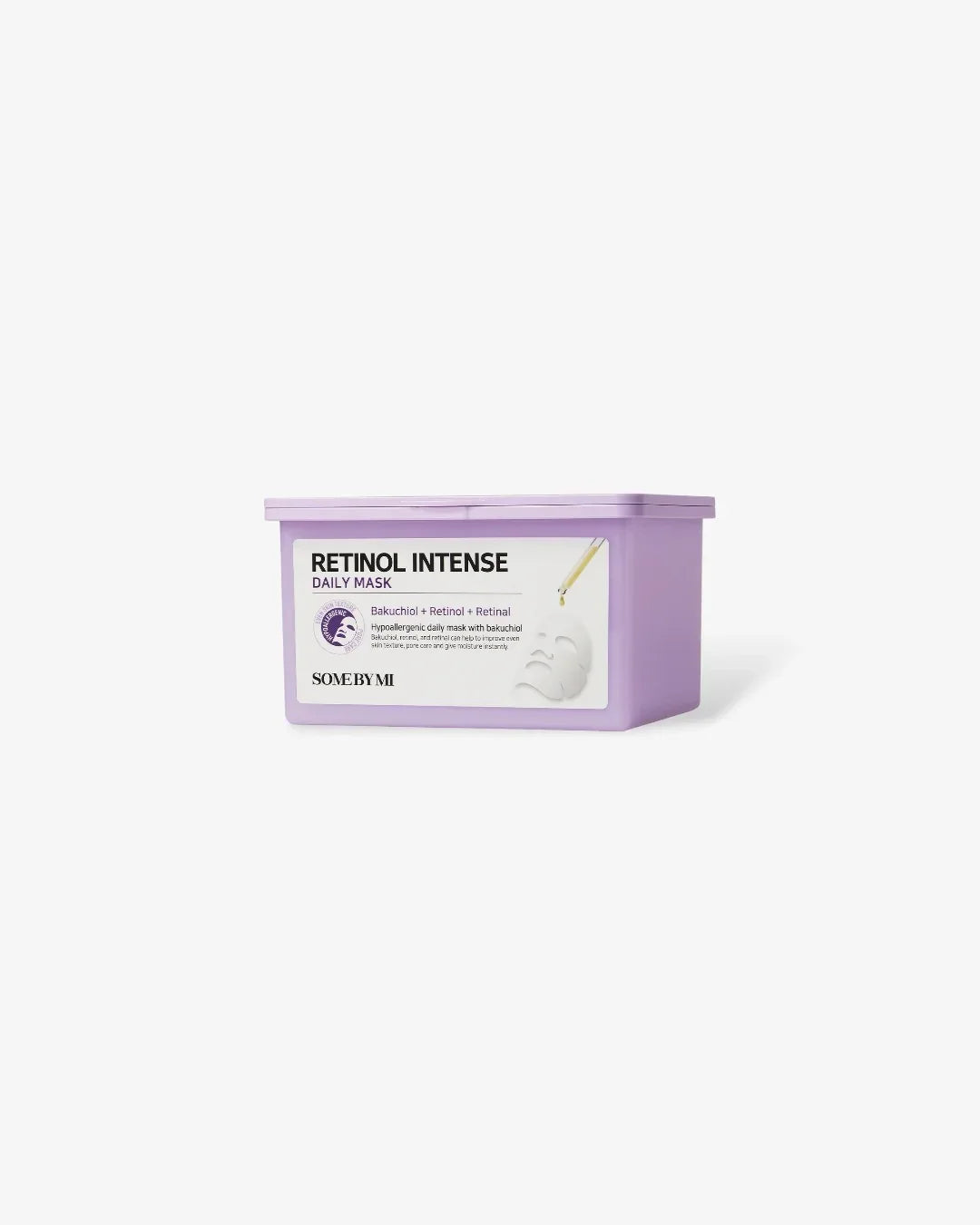 Purple tub of SOME BY MI Retinol Intense Daily Mask with Bakuchiol, Retinol, and Retinal on white background