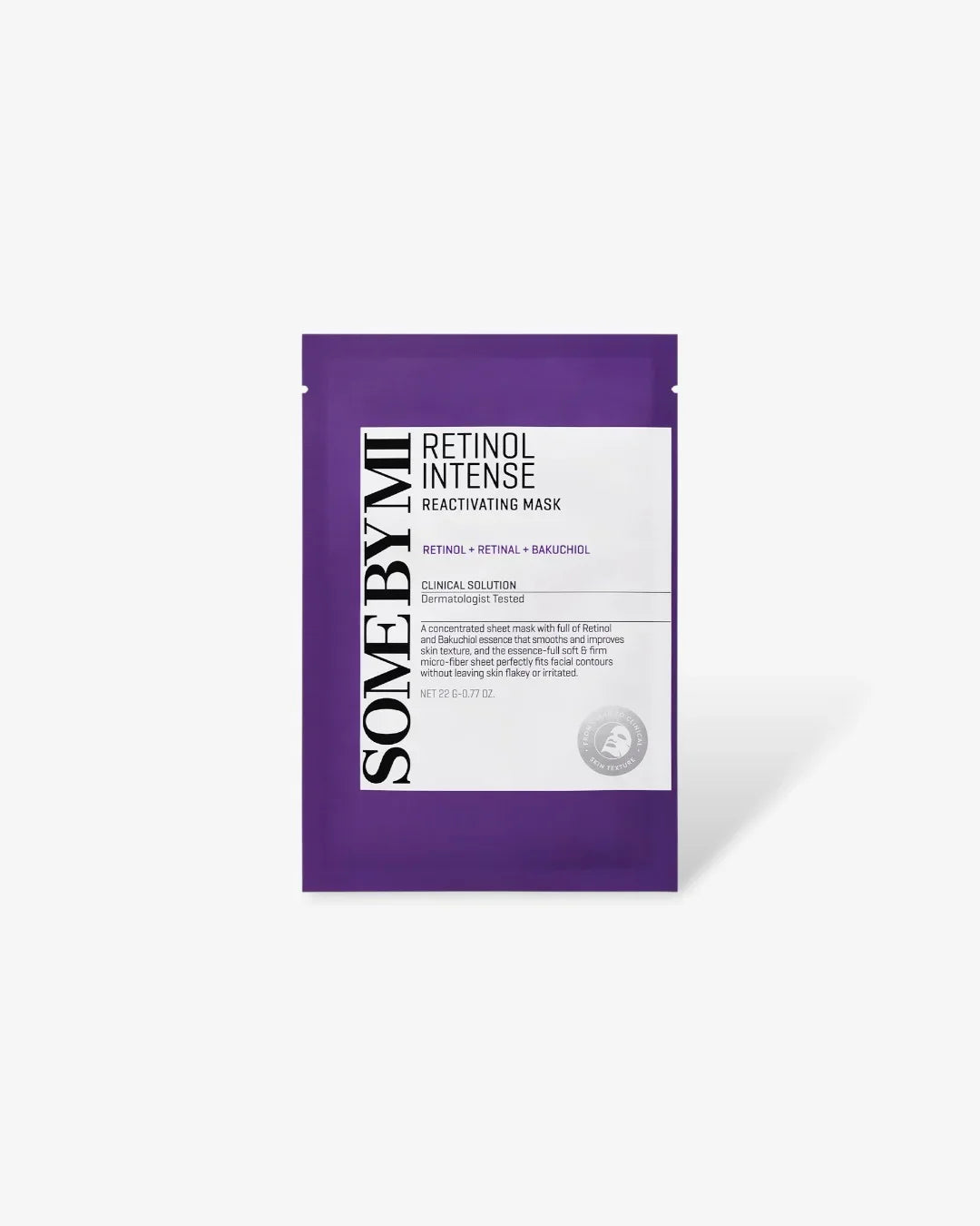 SOME BY MI Retinol Intense Reactivating Mask purple packaging with skincare benefits and clinical solution text