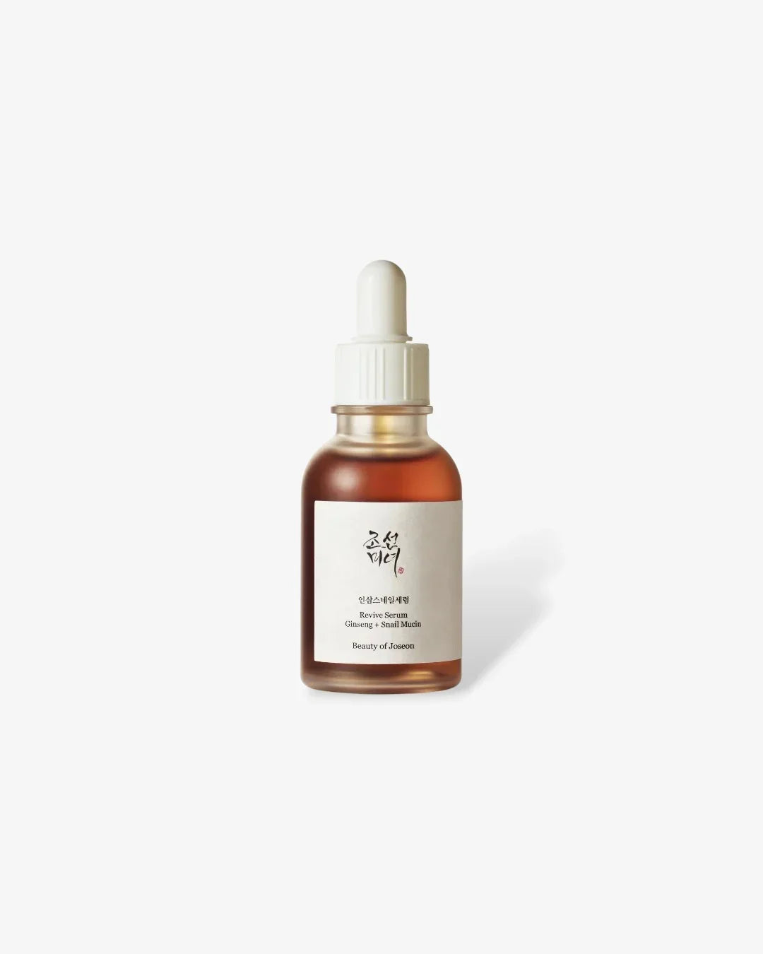 Beauty of Joseon Revive Serum bottle with ginseng and snail mucin on white background
