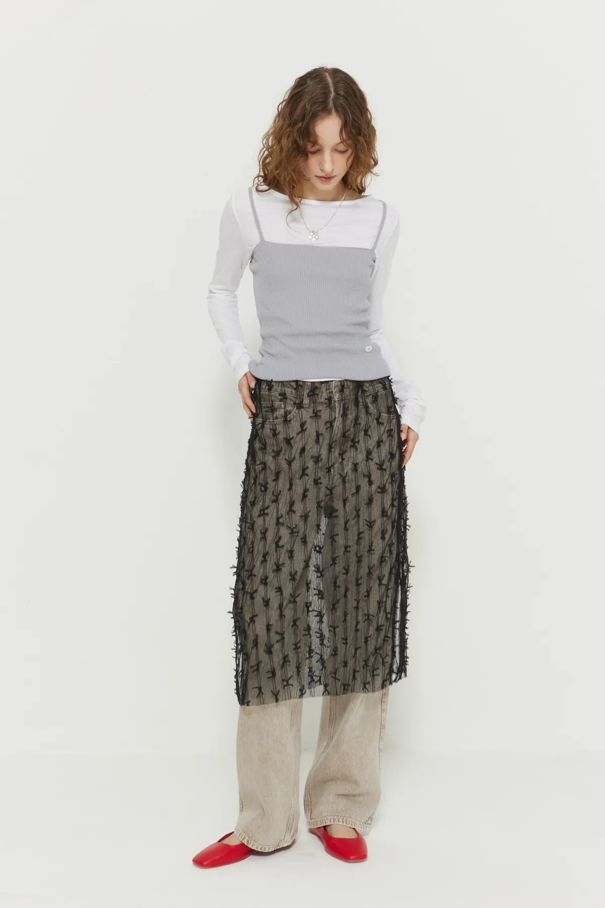 Ribbon See-Through Skirt