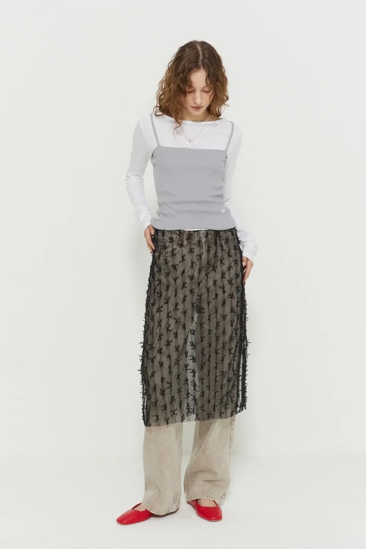 Ribbon See-Through Skirt