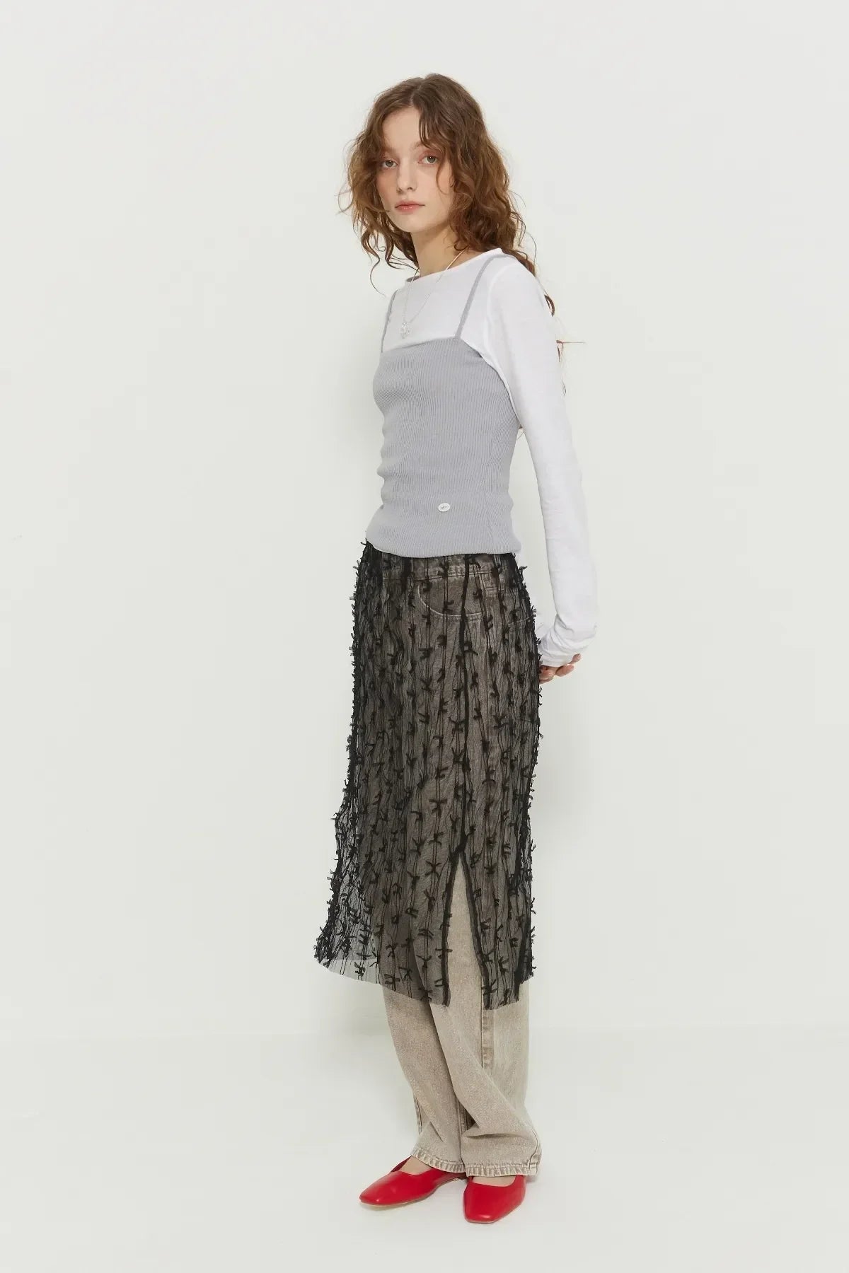Ribbon See-Through Skirt