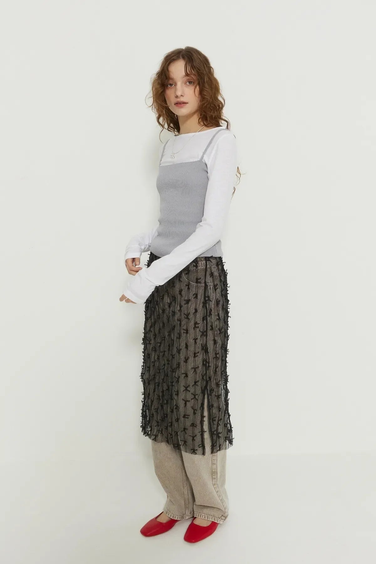 Ribbon See-Through Skirt