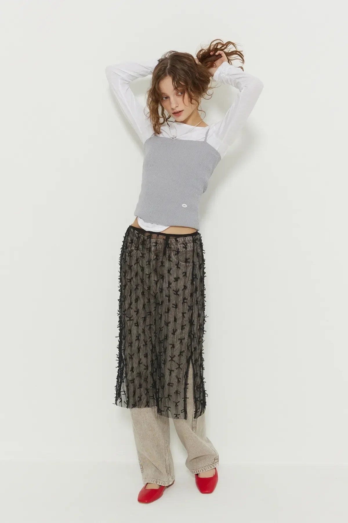 Ribbon See-Through Skirt