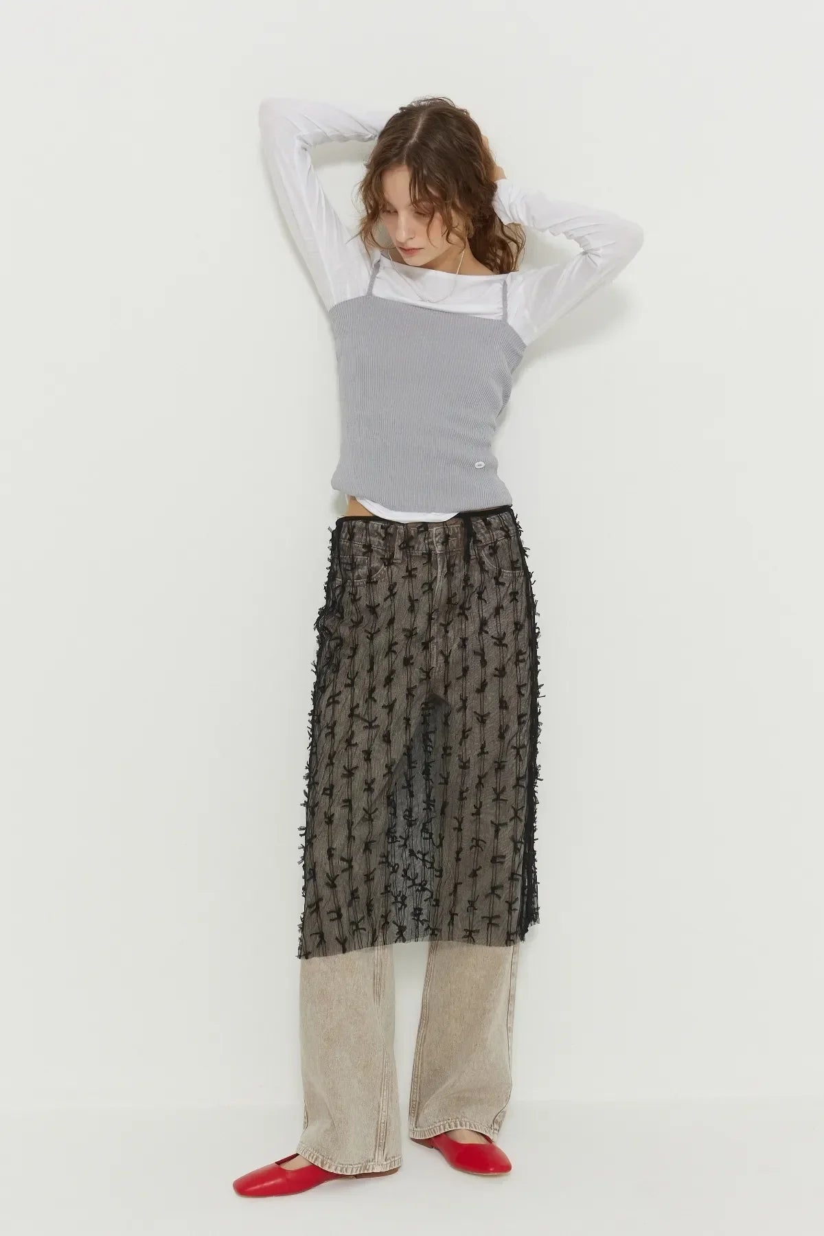 Ribbon See-Through Skirt