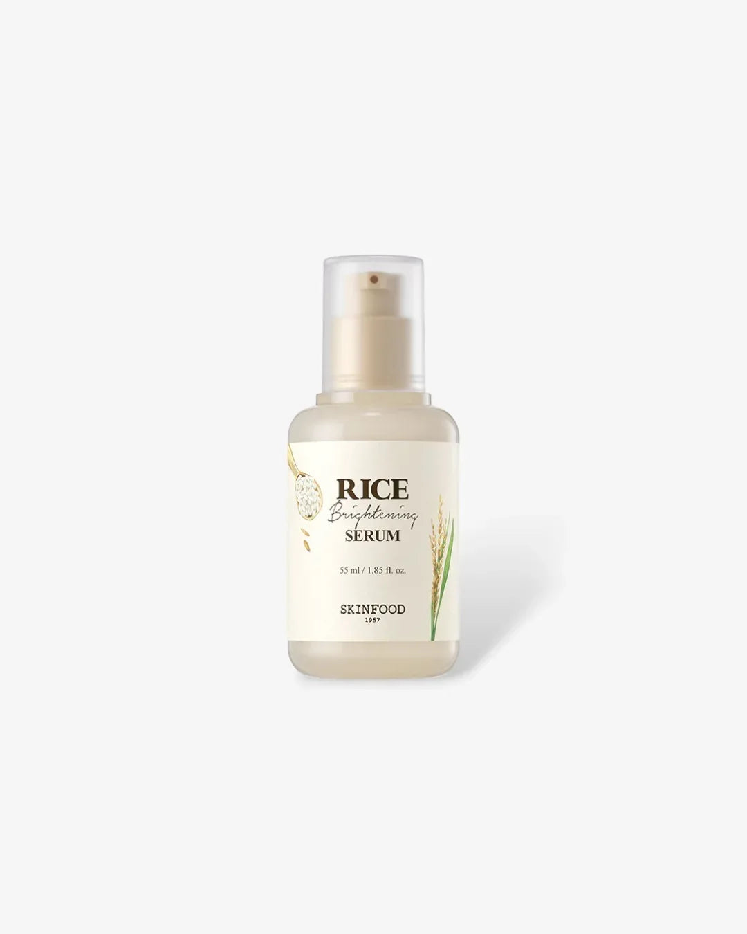 Skinfood Rice Brightening Serum 55ml bottle with rice grain and plant design