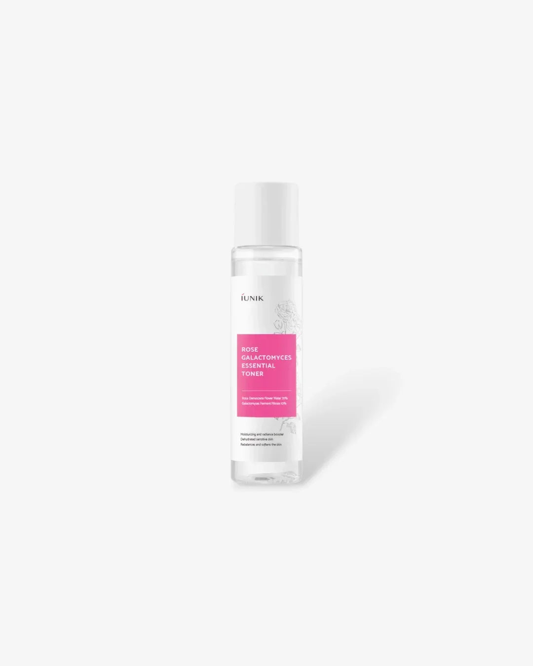 iUNIK Rose Galactomyces Essential Toner 200ml bottle with white cap and pink label