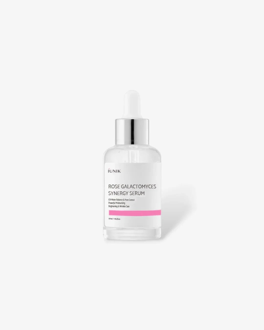 iUNIK Rose Galactomyces Synergy Serum 50ml bottle with dropper on white background