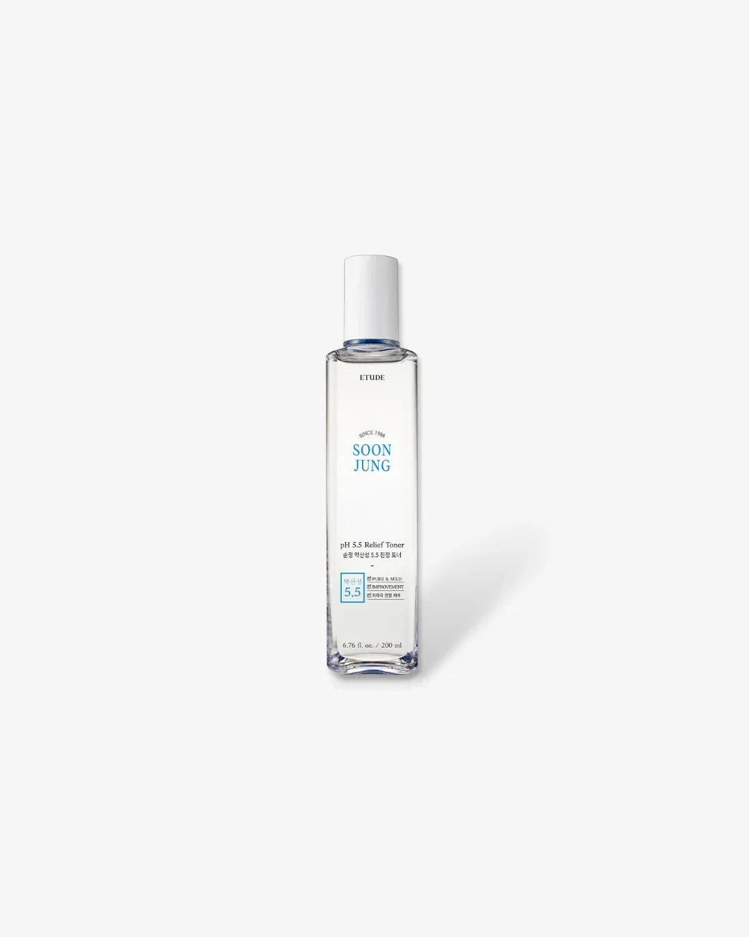 Etude Soon Jung pH 5.5 Relief Toner 200ml bottle on white background skincare product