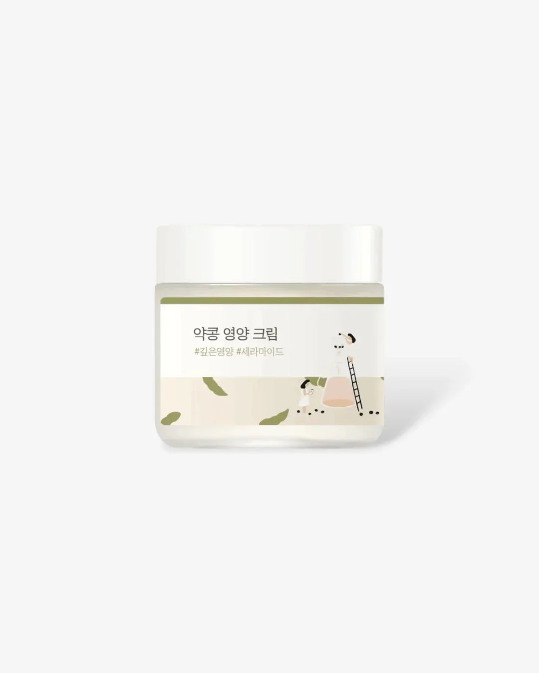 Soybean nourishing cream 80ml jar with Korean text and minimal illustration on white background