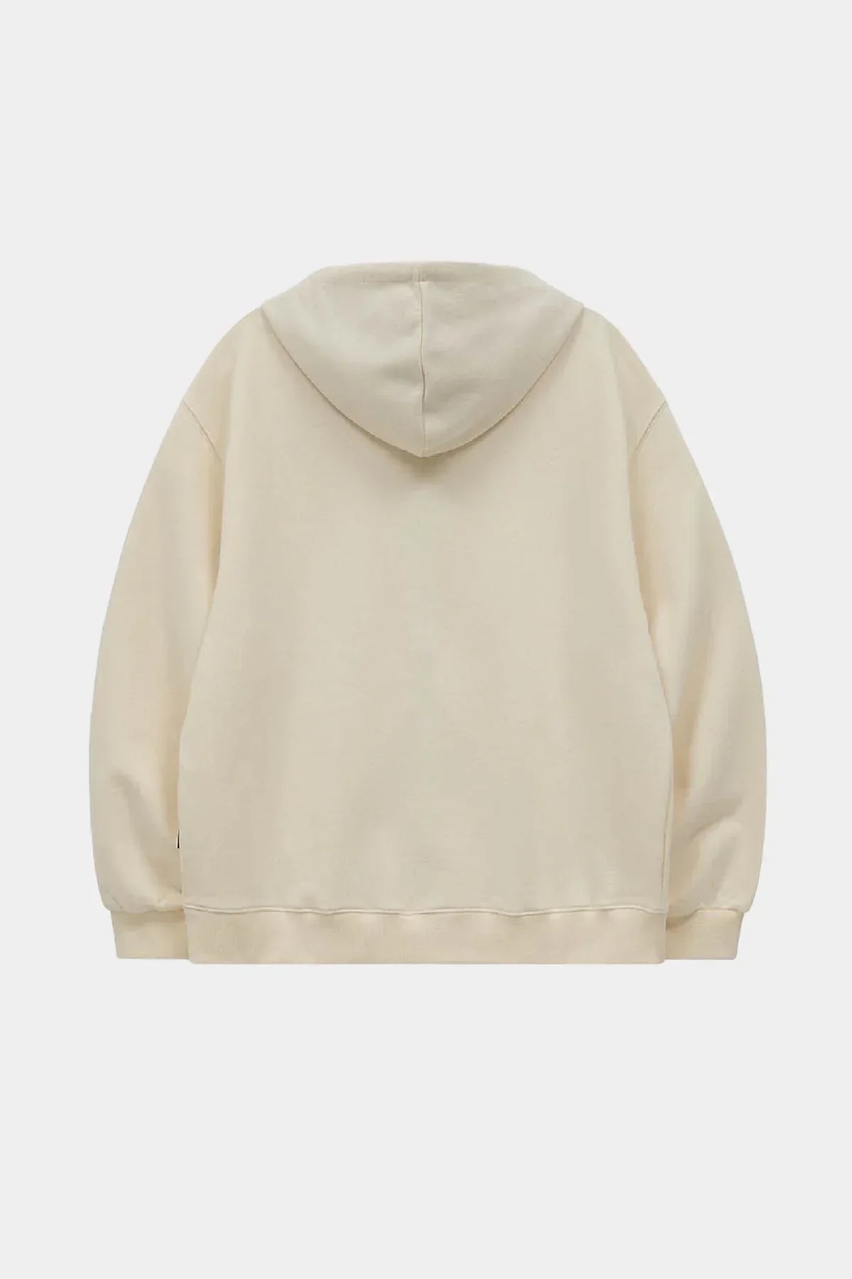 Back view of ivory Korean fashion hoodie, plain design, Malkn lifestyle platform