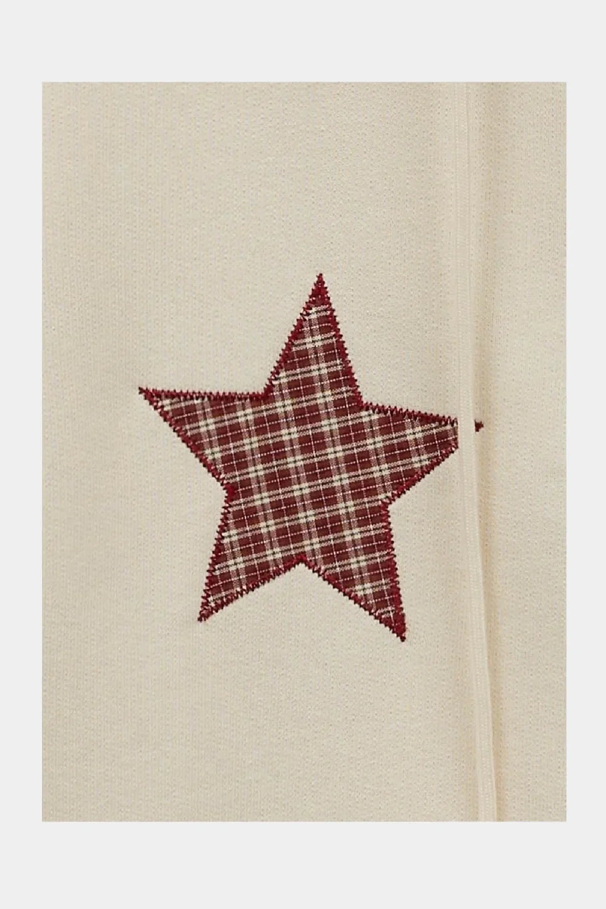 Plaid star applique detail on ivory Korean fashion hoodie, Malkn lifestyle platform