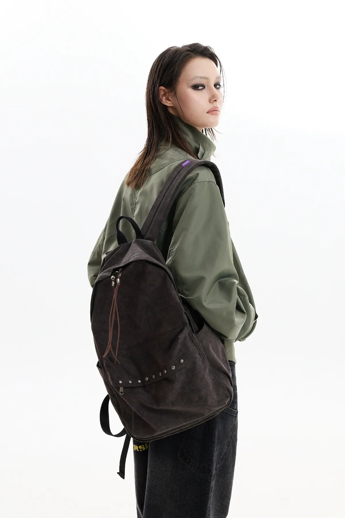 Stud Washed Beads String Backpack