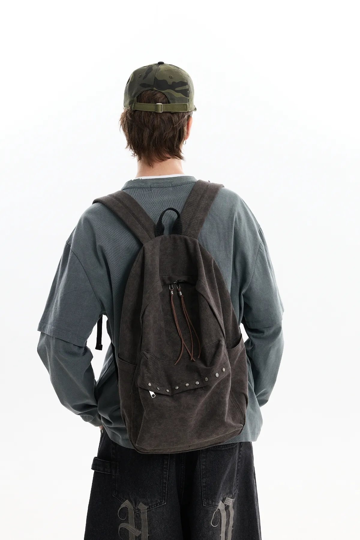 Stud Washed Beads String Backpack
