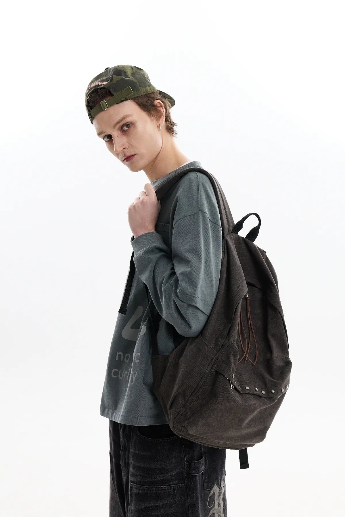 Stud Washed Beads String Backpack