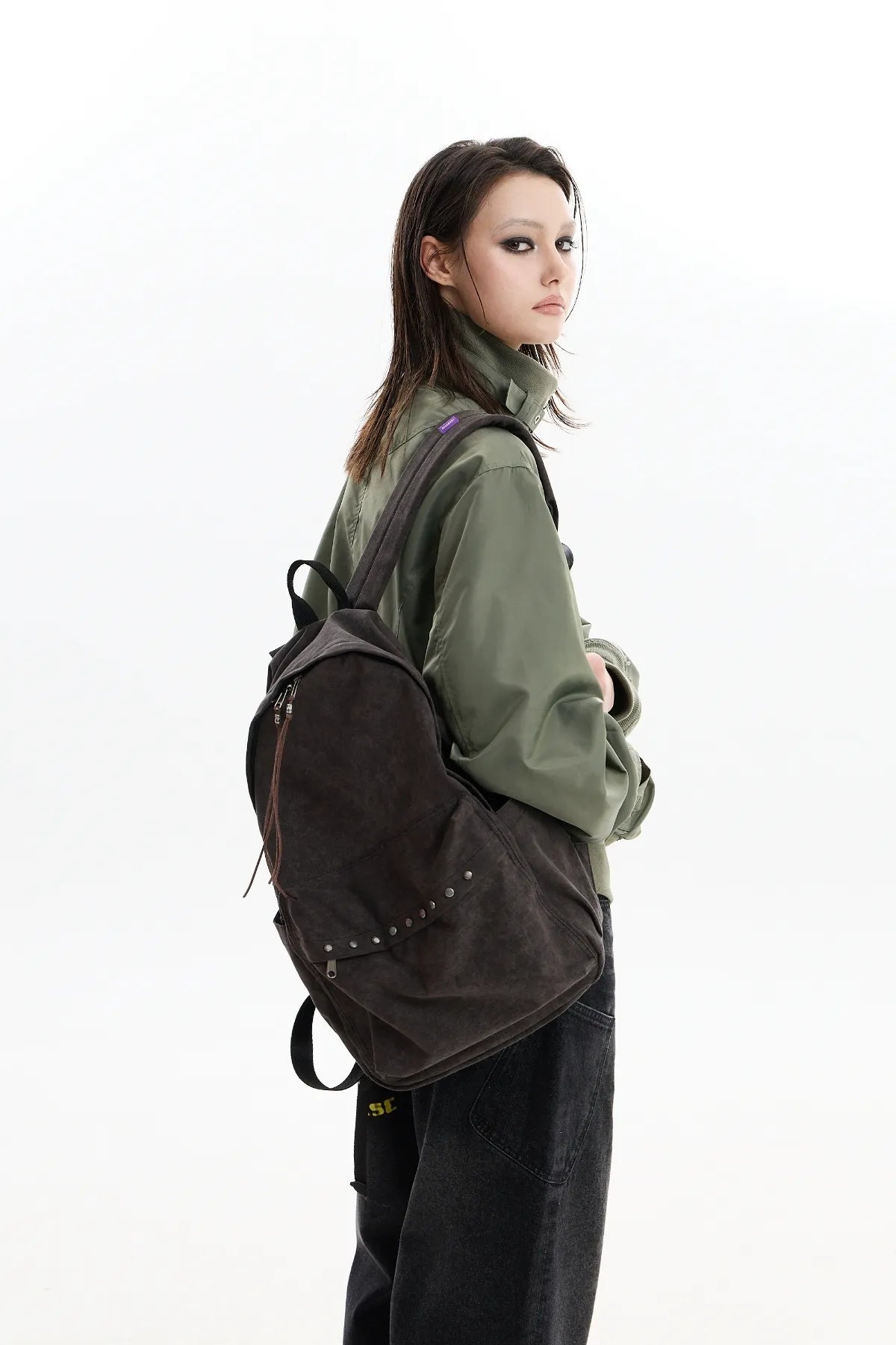 Stud Washed Beads String Backpack