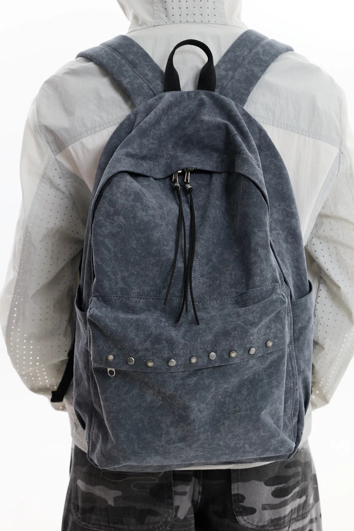 Stud Washed Beads String Backpack