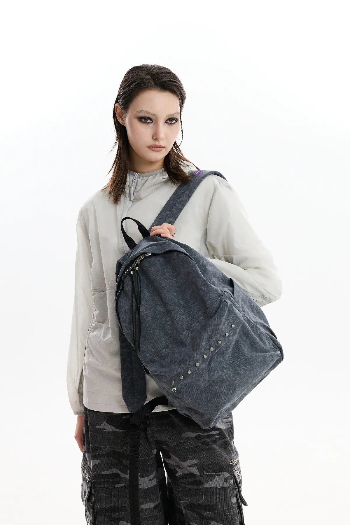 Stud Washed Beads String Backpack