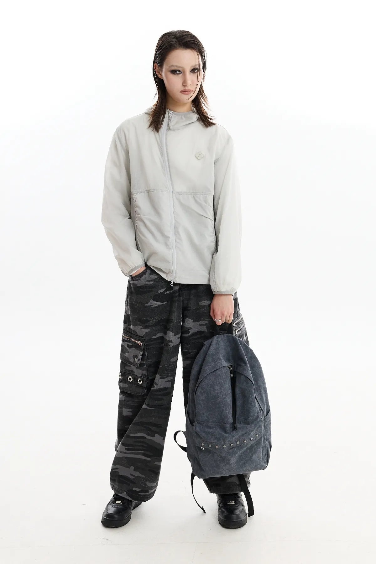 Stud Washed Beads String Backpack