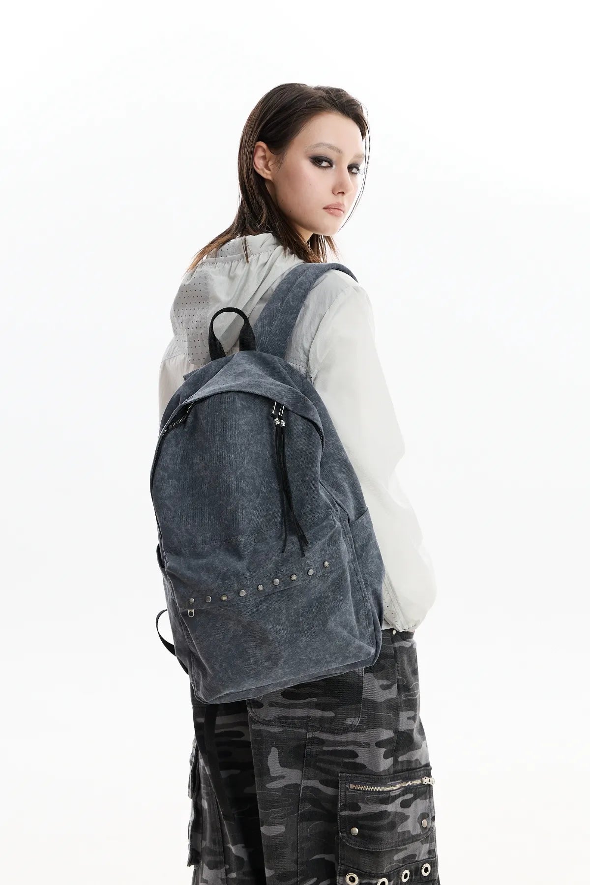 Stud Washed Beads String Backpack
