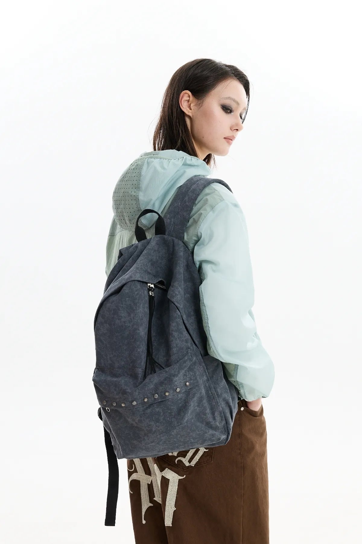 Stud Washed Beads String Backpack