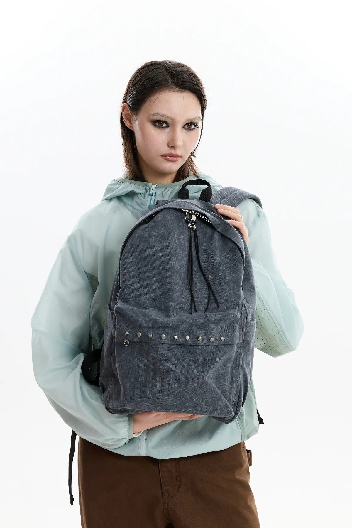 Stud Washed Beads String Backpack