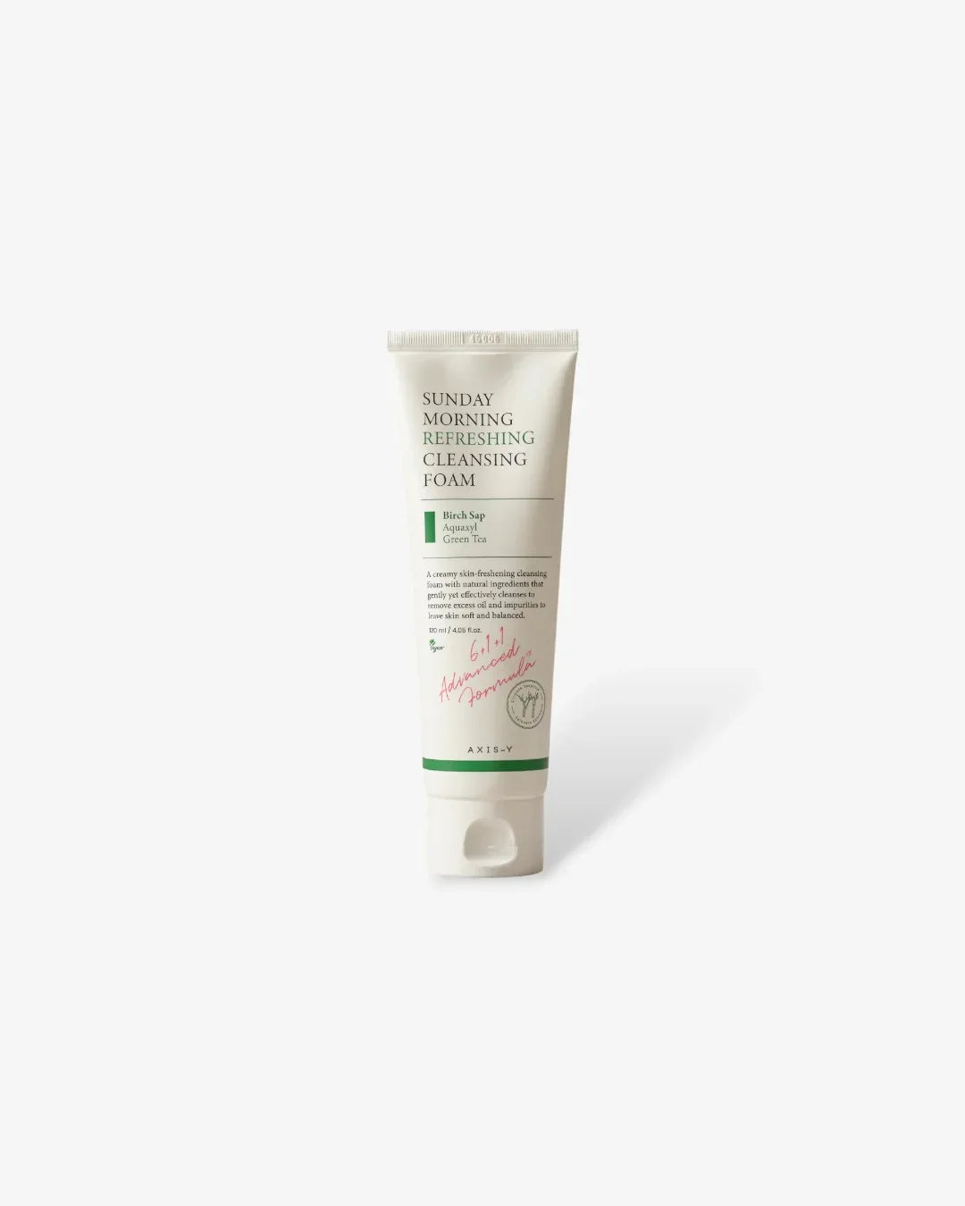 Sunday Morning Refreshing Cleansing Foam tube by Axis-Y with birch sap and green tea, on white background