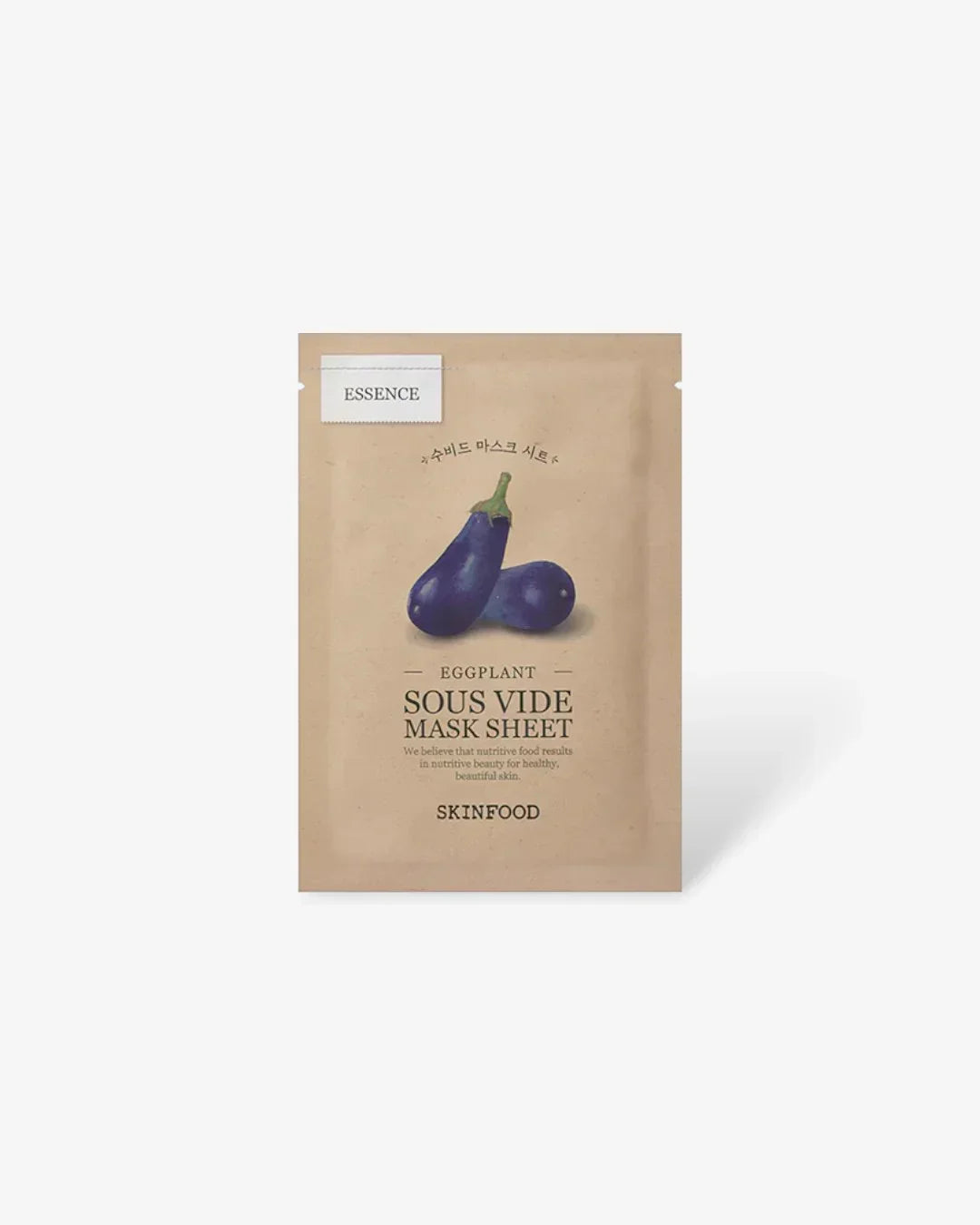 Skinfood Eggplant Sous Vide Mask Sheet essence facial skincare packaging with eggplant illustration