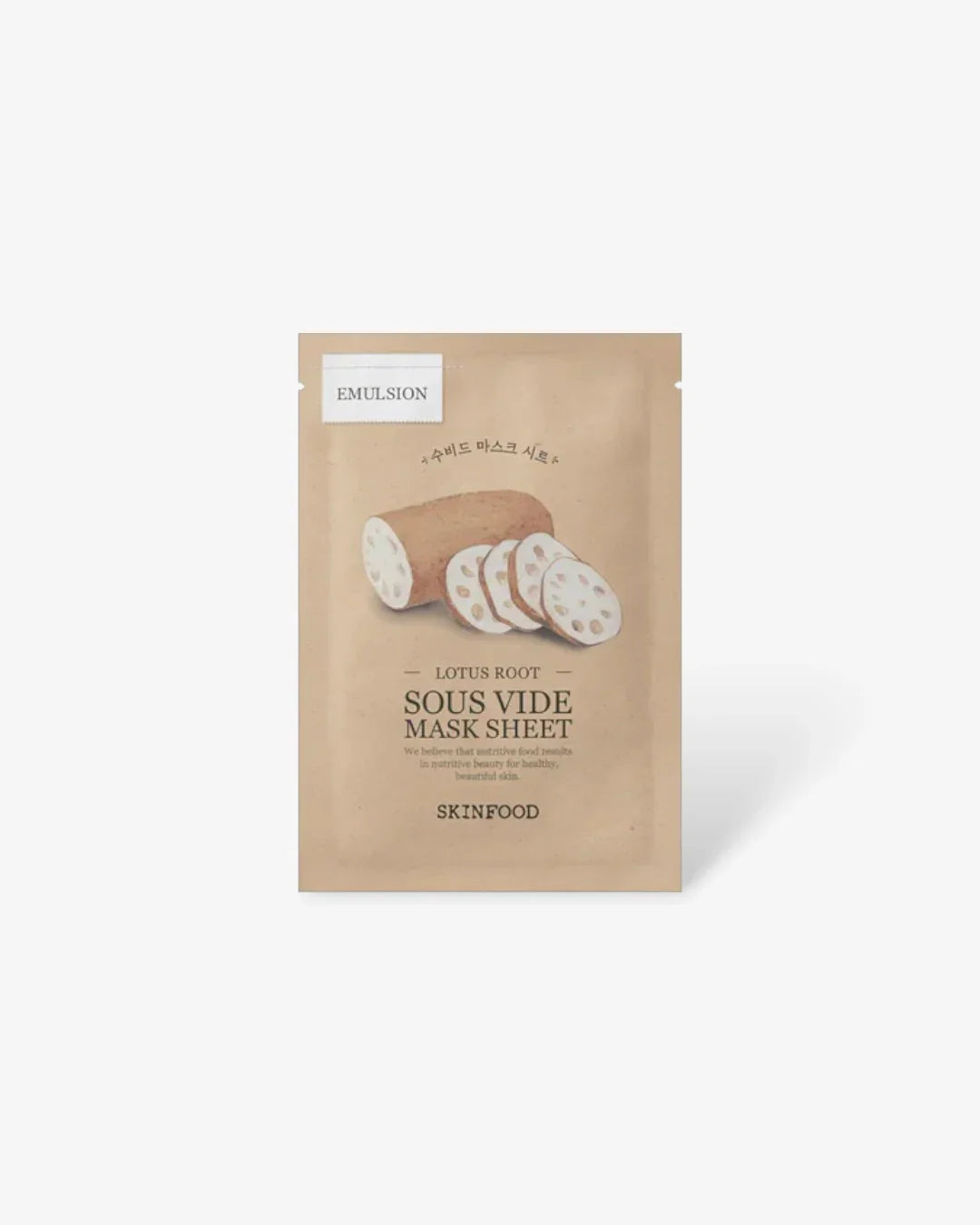 Skinfood Lotus Root Sous Vide Mask Sheet emulsion in beige packaging with lotus root illustration