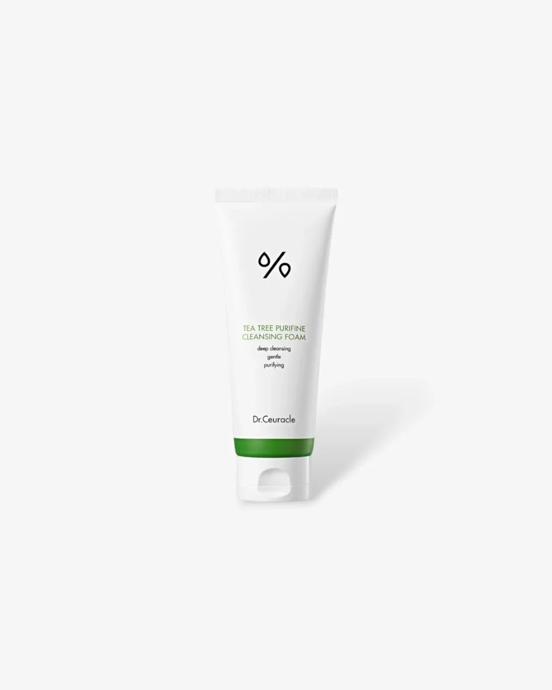 Dr.Ceuracle Tea Tree Purifine Cleansing Foam tube with green cap on white background