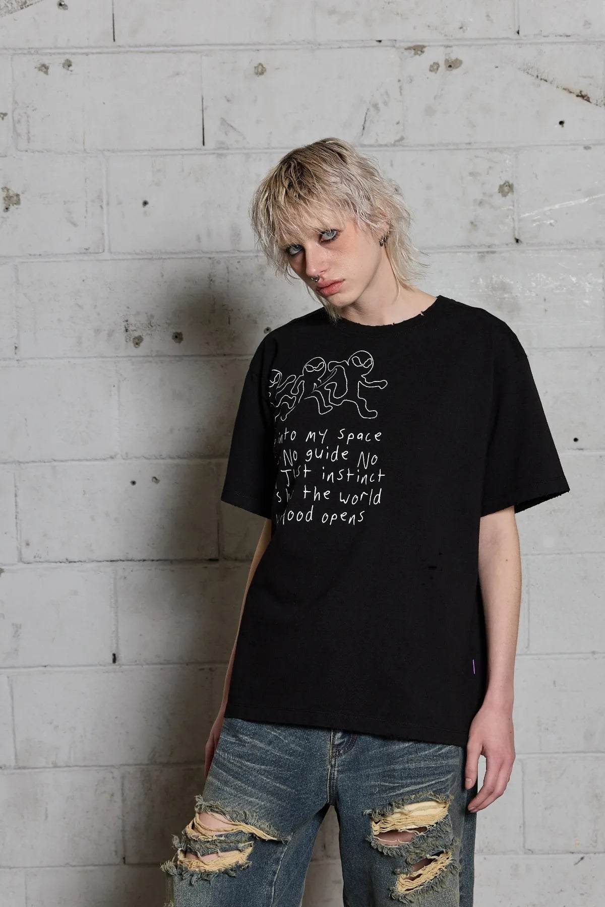 Three Alien Damage Half Sleeve T-shirt